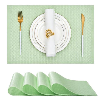 Leetaltree Sparkling Crisp Green Sequin Woven Vinyl Placemats, Set of 4 - Waterproof & Washable Dining Table Mats for Wedding, Anniversary, Daily Use, Hand-Cut - color: 00- Crisp Green Sequin, size: Set of 4