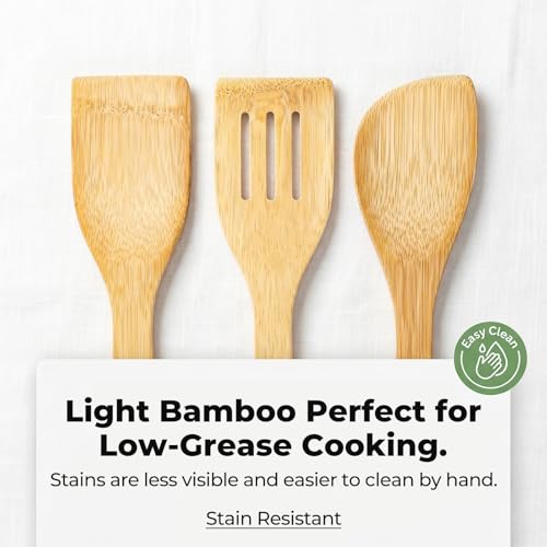HANSGO Bamboo Wooden Spoons for Cooking, 6PCS Non-Stick Kitchen Utensils Set, Natural and Durable Wooden Spatula for Nonstick Cookware, Apartment Essentials