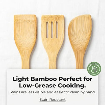 HANSGO Bamboo Wooden Spoons for Cooking, 6PCS Non-Stick Kitchen Utensils Set, Natural and Durable Wooden Spatula for Nonstick Cookware, Apartment Essentials