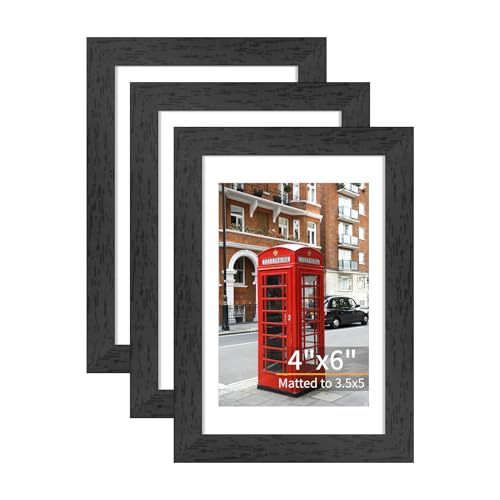 ATOBART 4x6 Picture Frame Set of 3, Black Wood, Plexiglass | Fits 3.5x5 with Mat or 4x6 without; Mounts Horizontal or Vertical; Clear Plexiglass; Black Wood Grain - color: Black Wood, size: 4x6