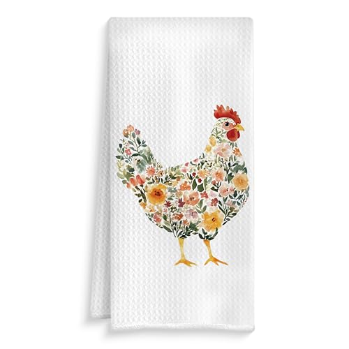 Rustic Colorful Floral Rooster Kitchen Towels, Gifts for Chicken Lovers Dish Tea Towels, Farmhouse Flower Chicken Decorative Hand Towel for Bathroom Kitchen, 16x24 Inch - color: Style6