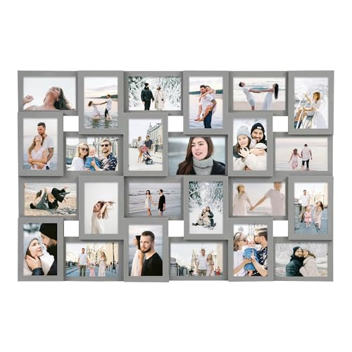 Jerry & Maggie 4×6 collage frame 24 pictures, picture frames collage wall decor, 24 slot picture frame Wall Hanging For 6×4 Photo, Grey - color: Grey*24 pack