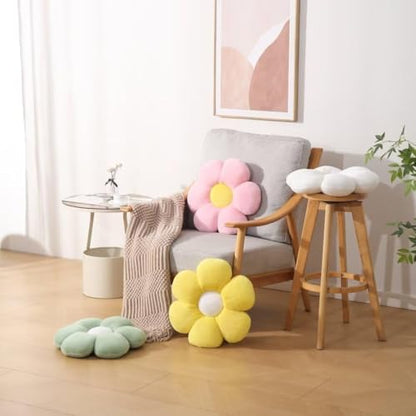 KUCCO Sage Green Flower Pillow, Daisy Shaped Throw Pillow, 17.7 Inch | Soft Plush Sage Green Flower Pillow, Floral Seating Cushion, Cute Floor Pillow for Bedroom, Living Room - color: Green