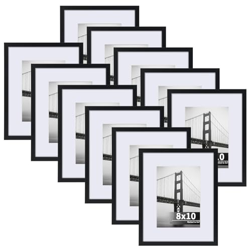 CRUGLA 8x10 Picture Frame Set of 11, Display Pictures 5x7 with Mat or 8x10 Without, Multi Photo Frames Bulk, Wall and Tabletop Display, Black - size: 8x10 Inch