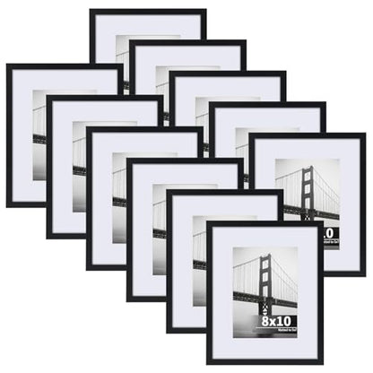 CRUGLA 8x10 Picture Frame Set of 11, Display Pictures 5x7 with Mat or 8x10 Without, Multi Photo Frames Bulk, Wall and Tabletop Display, Black - size: 8x10 Inch