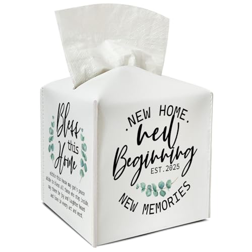 Tissue Holder with Bottom Belt Ideal for Housewarming Women Gifts Modern Leather Tissue Box Cover Bathroom Car Nightstand Vanity New Home Kitchen Decor Waterproof Napkin Organizer Dispenser - FS693 - color: White 01