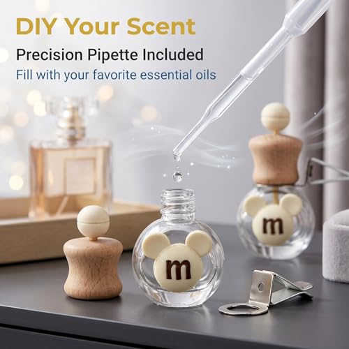 2 Pack Bear Car Vent Clip Diffuser Refillable Glass Bottle | Wood cap glass bottle with dropper, DIY essential oil freshener for car wardrobe bathroom home - size: Bear-A4 - 2PCS