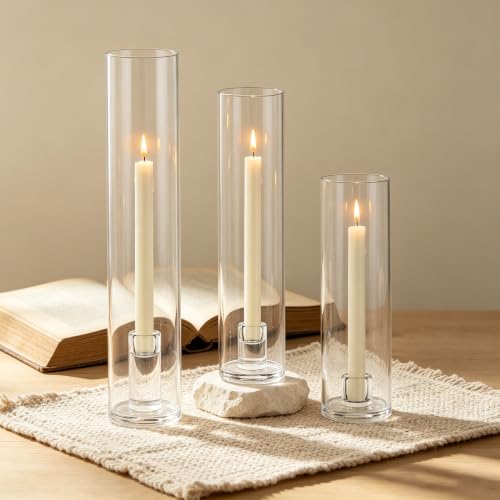 Hurricane Taper Candle Holder Thickened Cylinder Covers | with Candlestick Holders Set of 6 Centerpiece for Wedding Dining Table - size: With Hurricane