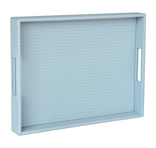 HofferRuffer Rectangle Serving Tray with Hole Handles for Coffee Table, Breakfast, Tea, Food, Butler - Countertop, Kitchen, Vanity Serve Tray, 16.2 x 12.2 x 2 inches, Faux Leather (LightBlue) - color: Lightblue