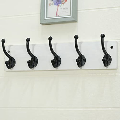 WEBI Rustic Coat Rack Wall Mount,5 Cast Iron Coat Hooks Wall Mounted,Heavy Duty Wall Coat Hanger Hooks for Hanging Coats,Clothes,Black on White,2 Packs - color: White, size: 17 Inch(2 Packs)