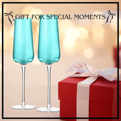 ARTLAND Soho Optic 8.5 oz Champagne Flute, Set of 4 - Modern Contemporary Stemmed Glasses - Ideal for Weddings, Parties, Prosecco, Sparkling Wine, Excellent Gift Idea, Dishwasher Safe (Turquoise) - color: Light Turquoise, style: Champagne Flute (4-Piece)