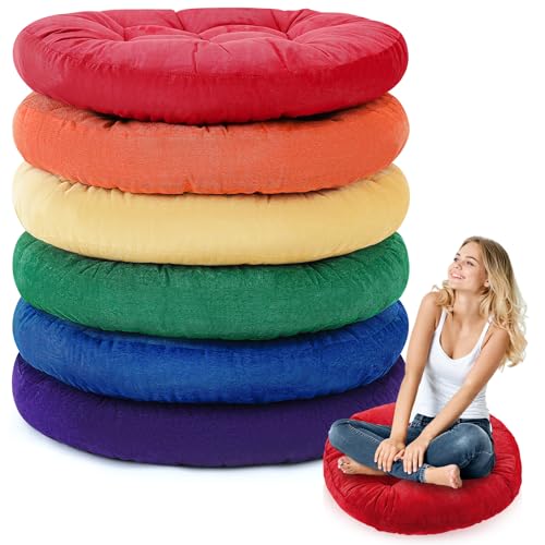 Jerify Rainbow Color 6 Pcs Large Floor Pillow Cushion,Round 22 x 22 | Round Square Flexible Seating Floor Meditation Pillow for Classroom Adult Picnic Party Learning Daycare School Reading Corner - color: Rainbow Color, size: Round 22 x 22