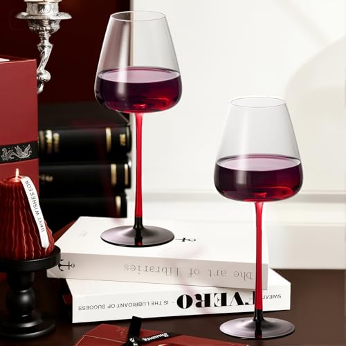 KAMMAK Crystal Red Wine Glasses Set of 2, 11.49 oz Stemmed Glasses, XY019 | Hand Blown, Bordeaux Wine Glasses, Thin Rim & Long Stem, Red & White, Daily Use, Wedding or Birthday Gift for Women - size: 8KPDSXY019