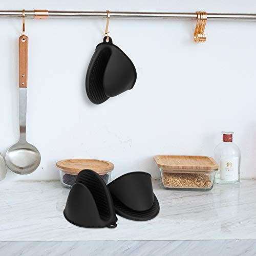 tifanso 1 Pair Heat Resistant Silicone Oven Mitts & Pot Holders for Cooking | Mini Non-Slip Pinch Grip, Food Grade Silicone, Ideal for Air Fryer Baking & Grilling, Easy to Clean & Durable - color: Black