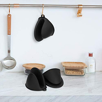 tifanso 1 Pair Heat Resistant Silicone Oven Mitts & Pot Holders for Cooking | Mini Non-Slip Pinch Grip, Food Grade Silicone, Ideal for Air Fryer Baking & Grilling, Easy to Clean & Durable - color: Black