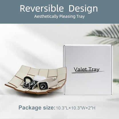 Valet Tray PU Leather Key Bowl for Men Women Entryway Table Nightstand Catchall EDC Dump Tray for Wallet, Keys, Jewelry Men's Gift - Coffee & White, 9.8" L x 9.8" W x 2" H - color: Coffee + White