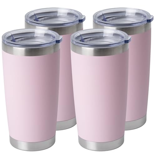 HASLE OUTFITTERS 20oz Stainless Steel Tumblers Bulk, Insulated Travel Cup with Lid, Double Wall Vacuum Coffee Mug for Cold & Hot Drinks 4 Pack, Light Pink - color: Light Pink-A, size: 4 Count (Pack of 1)