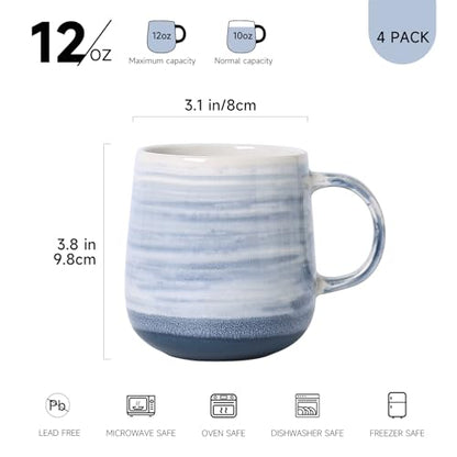 Coffee Mugs, Set of 4 Ceramic Mugs with Blue and White Gradient Stripes, 12oz Modern Cups with Comfortable Handle - Dishwasher & Microwave Safe, Design for Home, Office, Daily Use - color: Blue