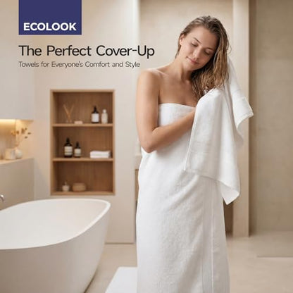 ecolook Ultra Soft 6-Piece Towel Set, 100% Cotton | Lighter Weight, Quick Dry, Highly Absorbent, 2 Bath, 2 Hand, 2 Washcloths, Perfect for Bathroom, White - color: White