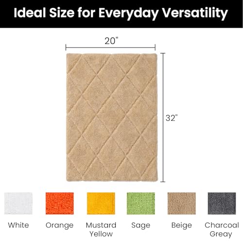 C23 20"x32" 100% Cotton Washable Bath Mat - 210 GSF Non-Slip Rug, Beige | Cushioned spa texture, reliable latex base grip, modern geometric aesthetic, perfect for master baths and guest rooms - color: Beige
