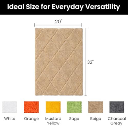 C23 20"x32" 100% Cotton Washable Bath Mat - 210 GSF Non-Slip Rug, Beige | Cushioned spa texture, reliable latex base grip, modern geometric aesthetic, perfect for master baths and guest rooms - color: Beige