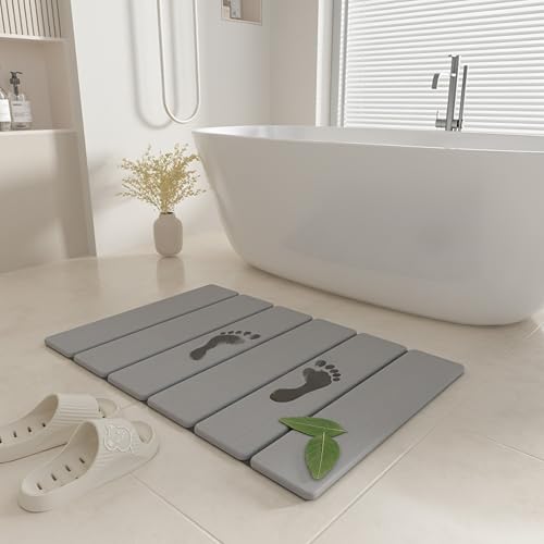SYIPO Stone Bath Mat - Non-Slip Foldable Diatomite Bath Mat 23.6 x 15.3”, Super Absorbent & Quick Drying Bathroom Mat | Easy to Clean Shower Floor Mat, Light Gray - color: Light Gray