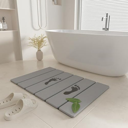 SYIPO Stone Bath Mat - Non-Slip Foldable Diatomite Bath Mat 23.6 x 15.3”, Super Absorbent & Quick Drying Bathroom Mat | Easy to Clean Shower Floor Mat, Light Gray - color: Light Gray
