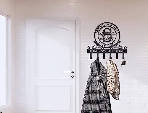 Personalized Metal Key Holder with Family Name, Key Hooks for Wall, Key Rack, Coat Hooks, Custom Name Key Rack, Wedding Housewarming Gift - color: Design 8