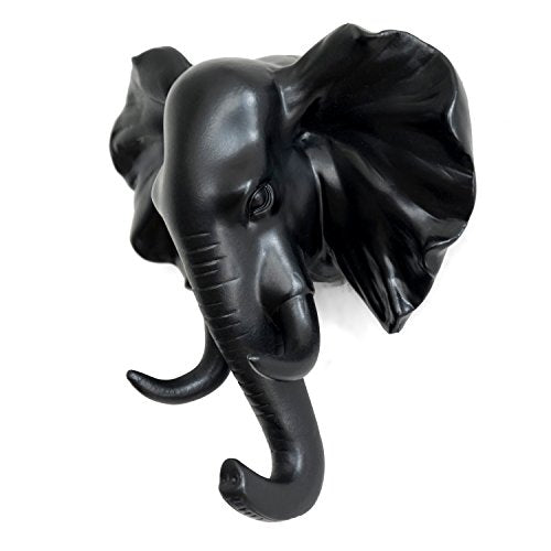 Elephant Head Single Wall Hook/Hanger Animal Shaped Coat Hat Hook Heavy Duty, Rustic Decorative Gift, Black - color: Elephant-Black