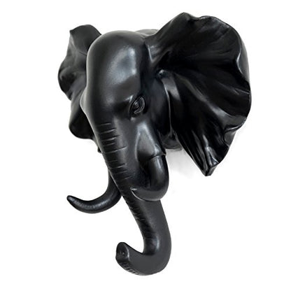 Elephant Head Single Wall Hook/Hanger Animal Shaped Coat Hat Hook Heavy Duty, Rustic Decorative Gift, Black - color: Elephant-Black