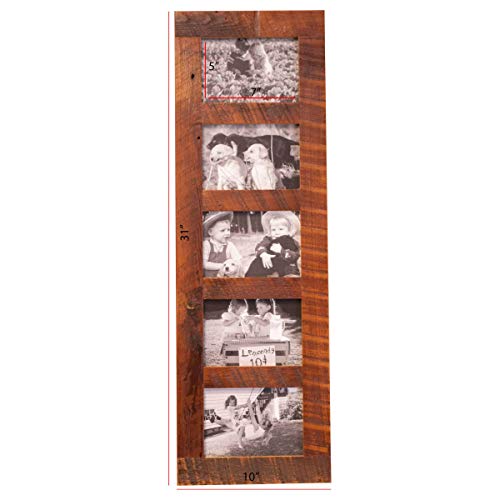 Rustic Wooden Collage Picture Frame, Wood Multi Photo Holder for Wall, Horizontal and Vertical Display, Reclaimed Barnwood, 5 Openings each 5x7 - size: 5 Openings