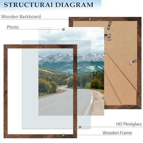 9x12 Picture Frame Deep Brown for Wall Hanging or Tabletop, Wood 9 x 12 Frame Photo Frame for Wall Horizontally or Vertically, Deep Brown, 3 Pack - size: 9x12 inch