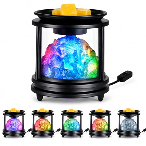Wax Melt Warmer Electric, Scentsy Wax Warmer with 7 Color Fading Glow Wax Melter for Scented Wax, Colorful Coral Candle Burners for Wax Melts, 4-in-1 Oil Burner for Home Bedroom Decor - color: Colorful Coral Shell