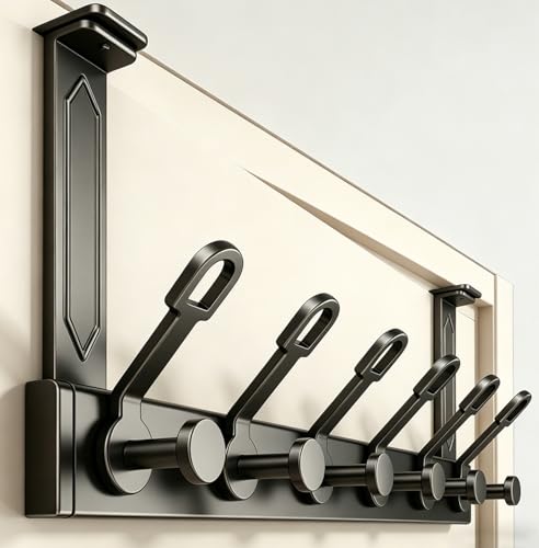 Over The Door Hook, Heavy Duty Adjustable No Wobble & Stable, 12 Hooks No Drilling, Fits Thin, Standard & Thick Bedroom Bathroom Doors, Storage for Coats, Towels and Bags (1 Pack, Black) - color: Black