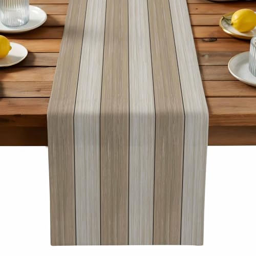 Vandarllin Table Runners Small 13X36 Inches Ivory White Beige,Cotton Linen Farmhouse Retro Rustic Barn Wood Texture Tablecloths Non-Slip Party Table Decorations for Kitchen,Home,Dining,Outdoor, - color: Ivory White Beige, size: Small 13x36