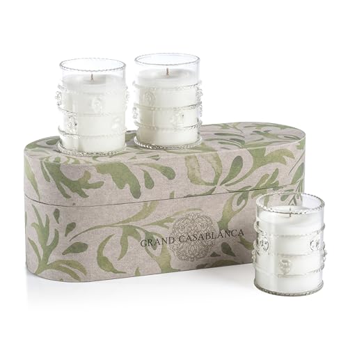 Zodax Grand Casablanca Scented Jar Candles, 2.82 oz, 3 Pack - Water Lotus | Decorative glass jar candle set, Clean aquatic floral and herbal scent, 25 hours burn time, Gift box included - size: 2.82 oz/ 3 pack