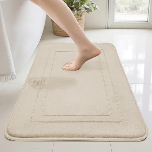 Cupic Cupid Super Soft Memory Foam Bath Mat, Khaki Bathroom Rugs, Non Slip Bath Mats for Bathroom Floor, Machine Washable Rugs for Shower & Tub, Quick Dry Bath Carpet for Decor, 24" x 16" - color: Khaki, size: 1'4" x 2' (16" x 24")
