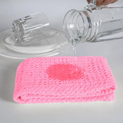 Native Fab 100% Cotton Premium Waffle Kitchen Towels, 4 Pack, 16" x 26", Super Absorbent Reusable Cleaning Cloths, Tea Towels, Machine Washable Hand Towels, Pink - color: Pink Premium, size: Set of 4