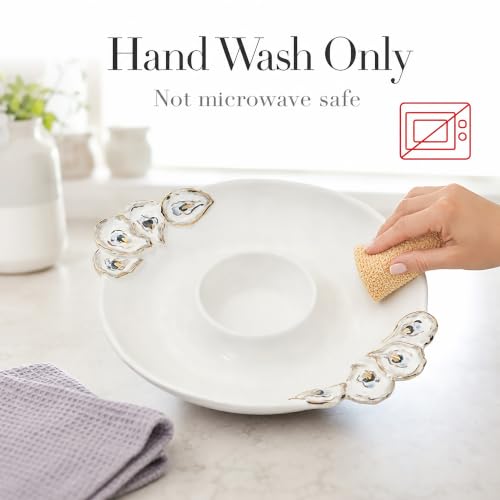Mud Pie Oyster Chip And Dip Bowl Set, 2x10.5 | Chip and Dip Bowl