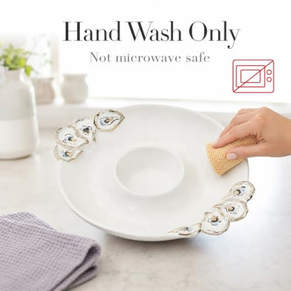 Mud Pie Oyster Chip And Dip Bowl Set, 2x10.5 | Chip and Dip Bowl