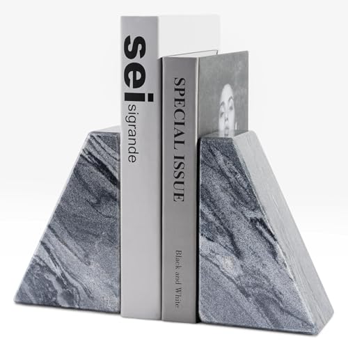 Karibiber Marble Bookends for Heavy Books, Decorative Book Ends for Shelves, Unique and Heavy-Duty Book Ends for Hardback Book & CDS, Stone Book Stopper, Modern Book Holder, Monte Grigi, Set of 2 - color: Monte Grigi