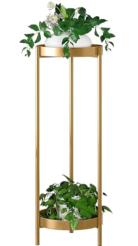 30" Plant Stand, 2 Tier Metal Flower Plants Holder with 2 Removable Display | Easy Install for Indoor or Outdoor,Pot Plant Planter Display(30 X 10in,Gold) - color: Gold