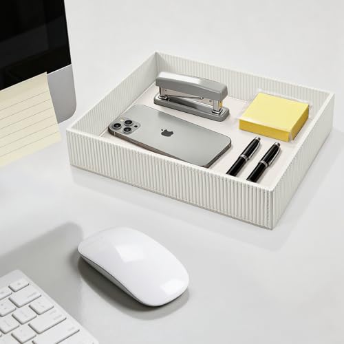 SITHON Valet Tray Desk Organizer PU Leather Catchall | Bedside Vanity Tray Nightstand Caddy Coin Box Key Jewelry Storage Organizer, Graduation, Stripe Pearl White - color: Stripe Pearl White