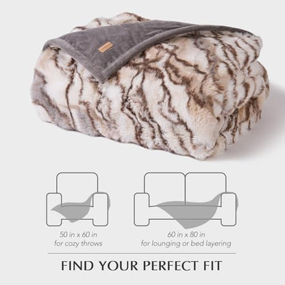 Faux Rabbit Fur Bubble Throw Blanket, 60"x80", Beige & Gray | Ultra Soft, Luxury Faux Rabbit Fur Throw, Thick Warm Bubble Blanket, Cozy Fluffy Reversible, for Bed, Couch, Chair, Sofa - color: Marble Beige & Grey Chocolate, size: 60"x80"