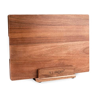 TJ POP Acacia Wood Cutting Board for Kitchen, Premium Wooden Chopping Board with Stand Organizer and Built-in Handle, 15.8 x 11.9 x 1 Inches Butcher Block Large Cheese Serving Board - color: Acacia woood with stand