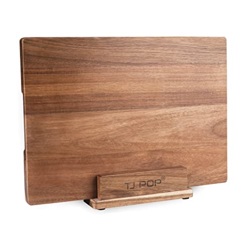 TJ POP Acacia Wood Cutting Board for Kitchen, Premium Wooden Chopping Board with Stand Organizer and Built-in Handle, 15.8 x 11.9 x 1 Inches Butcher Block Large Cheese Serving Board - color: Acacia woood with stand