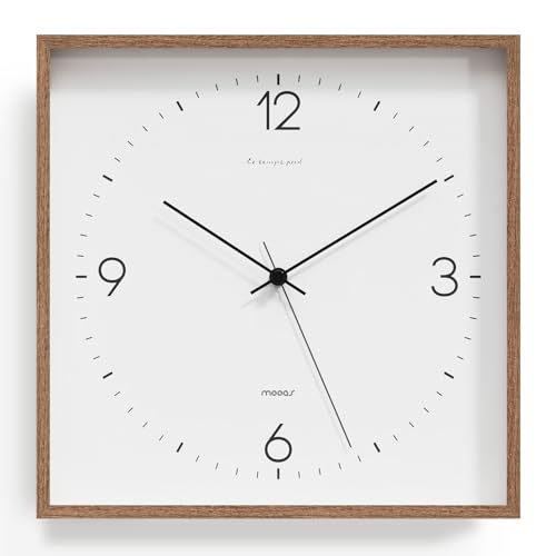 mooas Wooden Frame Flatwood Wall Clock, 12" Battery Operated (Dark Brown) | Non-Ticking Sweep Movement Decorative Wall Clock for Home Living Room Kitchen Bedroom Office School - color: Wooden Dark