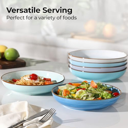 Y YHY 8.5'' Pasta Bowls Set of 6, 30 oz Ceramic Shallow Salad Bowls, Large Serving Soup Bowls Pasta Plates, Microwave & Dishwasher Safe Dinnerware Valentine's Day Gift, Gradient Blue - color: Gradient Blue, size: 30 oz