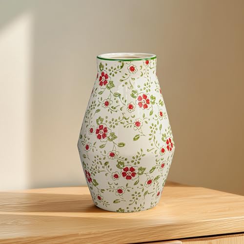 Green Vintage Ceramic Vase, 10 Inch | Chinoiserie Floral Decorative Flower Vase for Living Room, Kitchen, Shelf, Table and Centerpiece Decor - color: Green, size: 10 inch