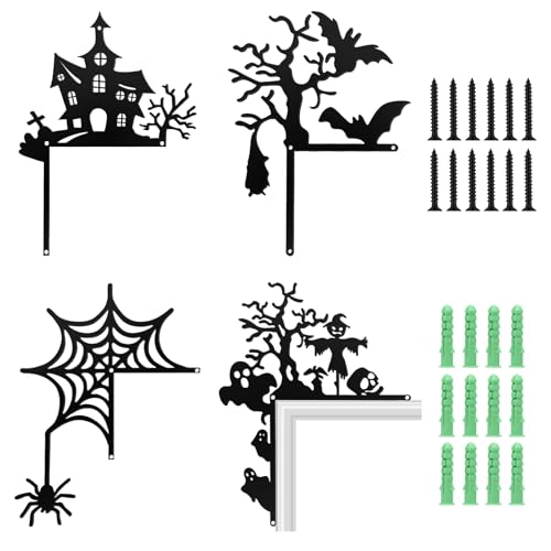 4 Pcs Door Frame Decoration Set Metal, Wall Art Decor Corner Sign Bathroom Decor for Indoor Outdoor Door Window Home Office(Holloween Style3,Multicolor) - color: Multicolor, style: Holloween Style3